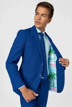 Heren OppoSuits Vrijgezellenfeest Pakken|Effen Gekleurde Pakken|Navy Royale - Flaminguy lining