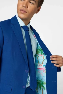 Heren OppoSuits Vrijgezellenfeest Pakken|Effen Gekleurde Pakken|Navy Royale - Flaminguy lining