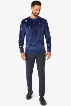 Heren OppoSuits Deluxe Sweaters|Kerst Sweaters|Velvet Navy - Xmas Icons