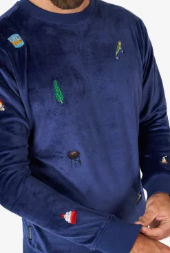Heren OppoSuits Deluxe Sweaters|Kerst Sweaters|Velvet Navy - Xmas Icons
