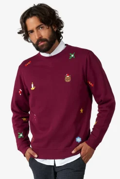Heren OppoSuits Deluxe Sweaters|Kerst Sweaters|X-Mas Icons - Burgundy