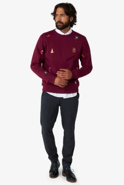 Heren OppoSuits Deluxe Sweaters|Kerst Sweaters|X-Mas Icons - Burgundy