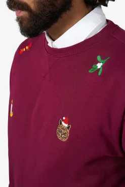 Heren OppoSuits Deluxe Sweaters|Kerst Sweaters|X-Mas Icons - Burgundy
